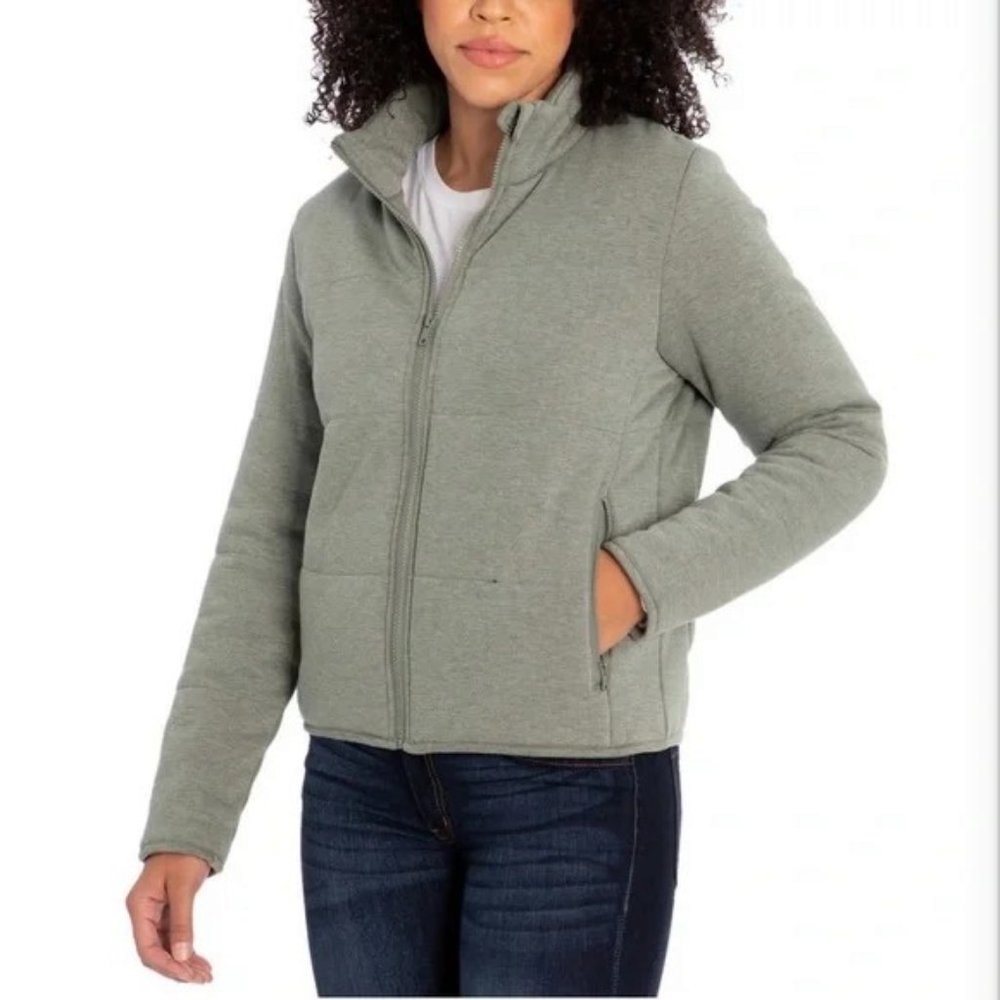 Green Three Dots Ladies' Quilted Fleece Mock Neck Jacket